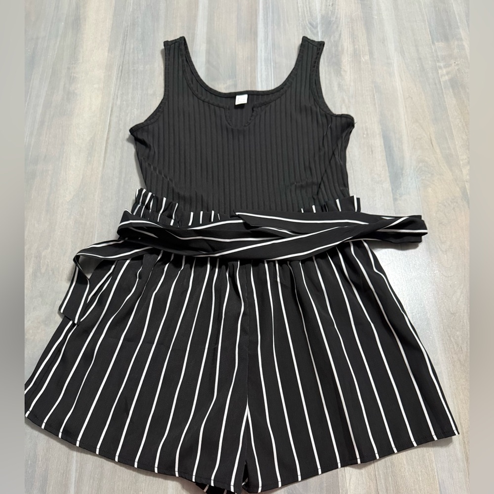 Black and White Striped Romper